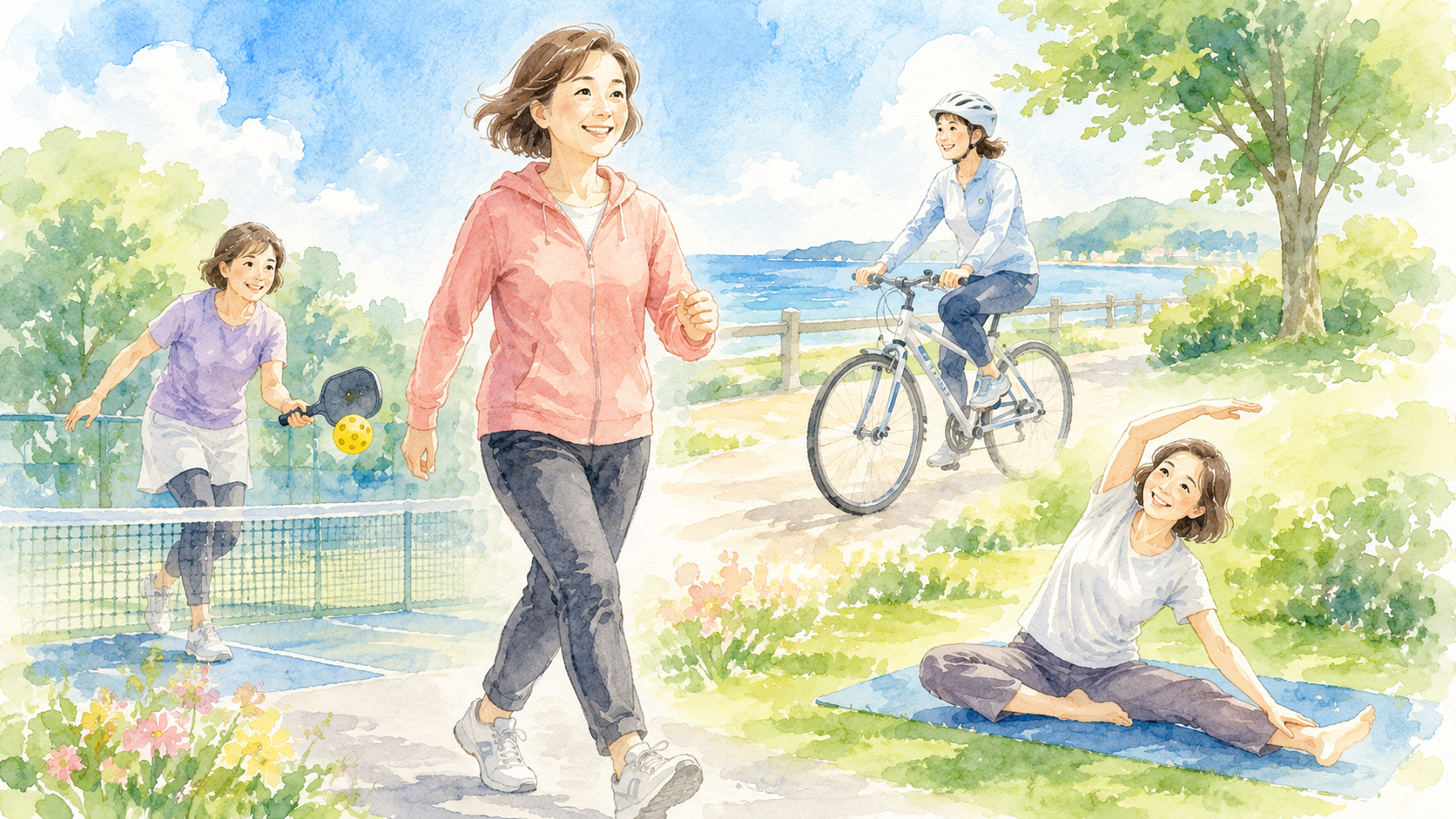 ひざを気にせず元気に運動する様子